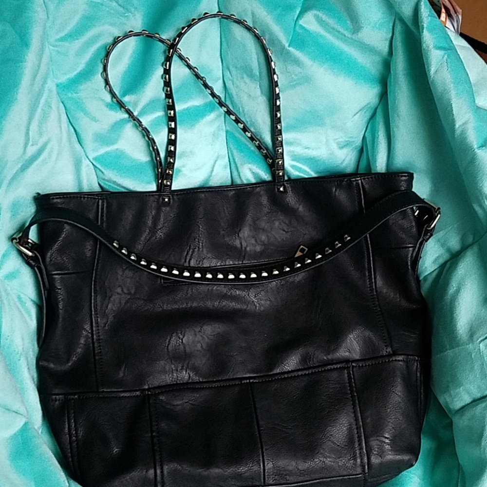 Large black studded tote